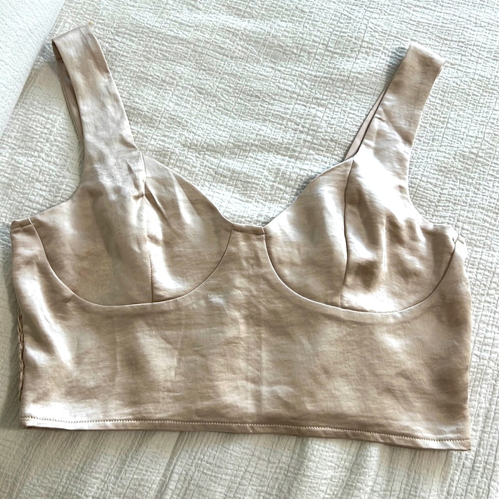 Size Large , satin crop top / ivory color